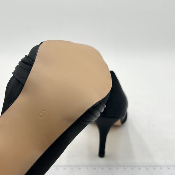 FSJ Black Mid Heels Pointed Toe Slip on Pumps D'Orsay Pleated Satin Shoes - Picture 6 of 8